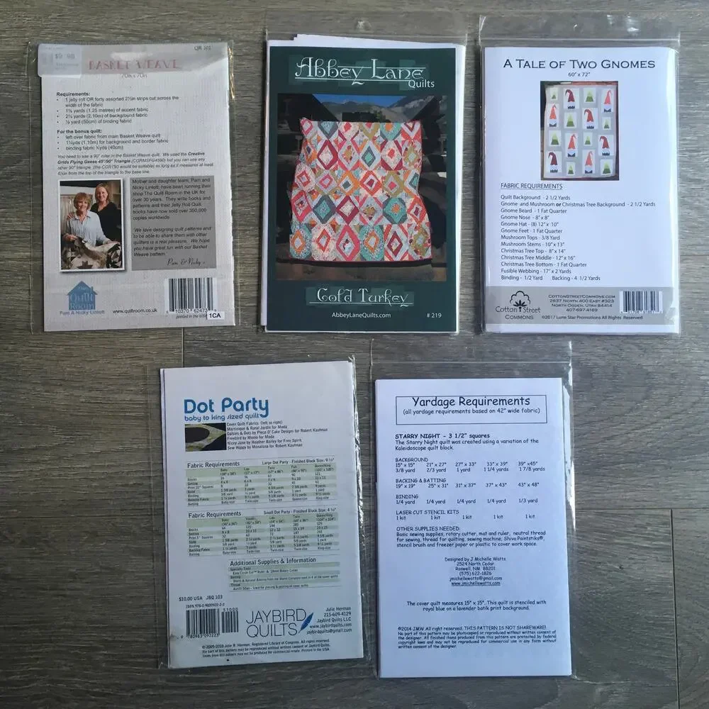 Quilt Sewing Pattern SET OF 5 Scrappy Cottage Geometric Fat Quarter NEW UNCUT